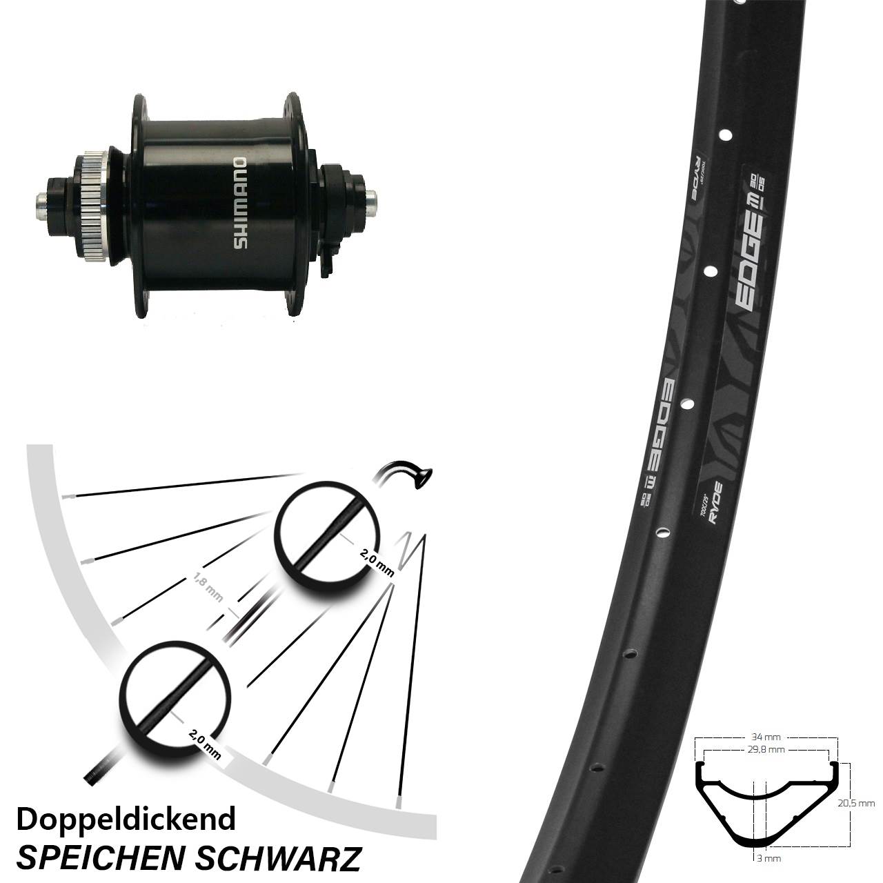 Vorderrad 27,5 Zoll Ryde Edge M30 Centerlock Shimano DH-UR700-3D Schnellspanner