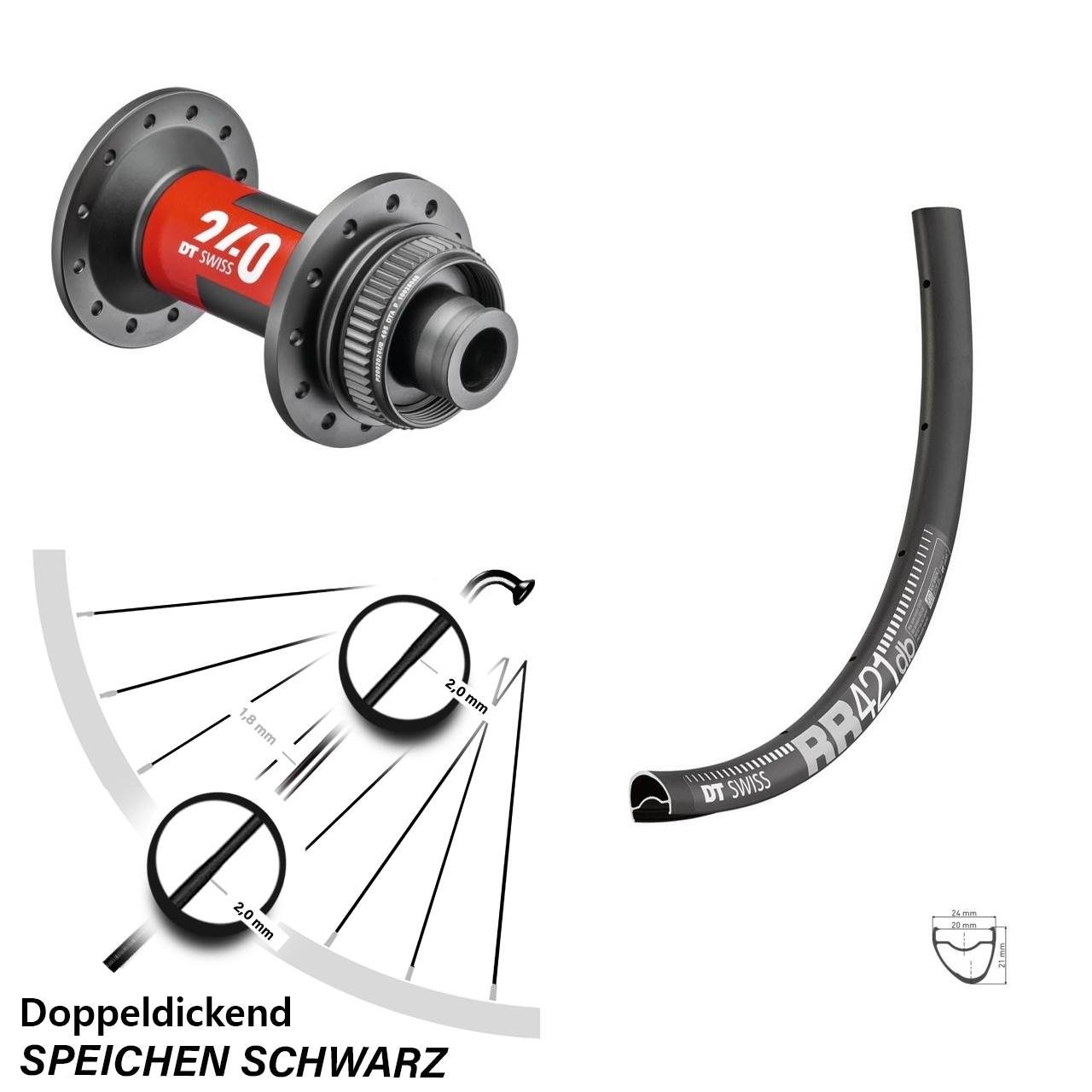 DT Swiss 240-RR421 Road 28 Zoll Vorderrad Centerlock 12x100