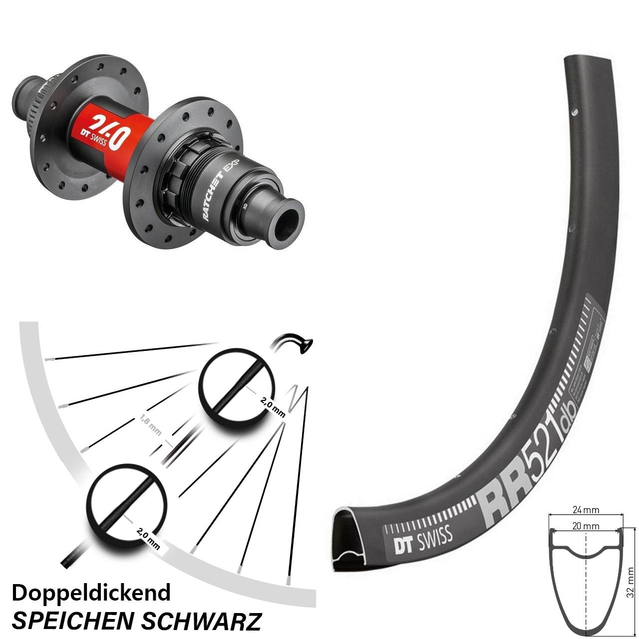 28 Zoll RR 521 DT Swiss 240 EXP Centerlock Hinterrad 12x142 XDR